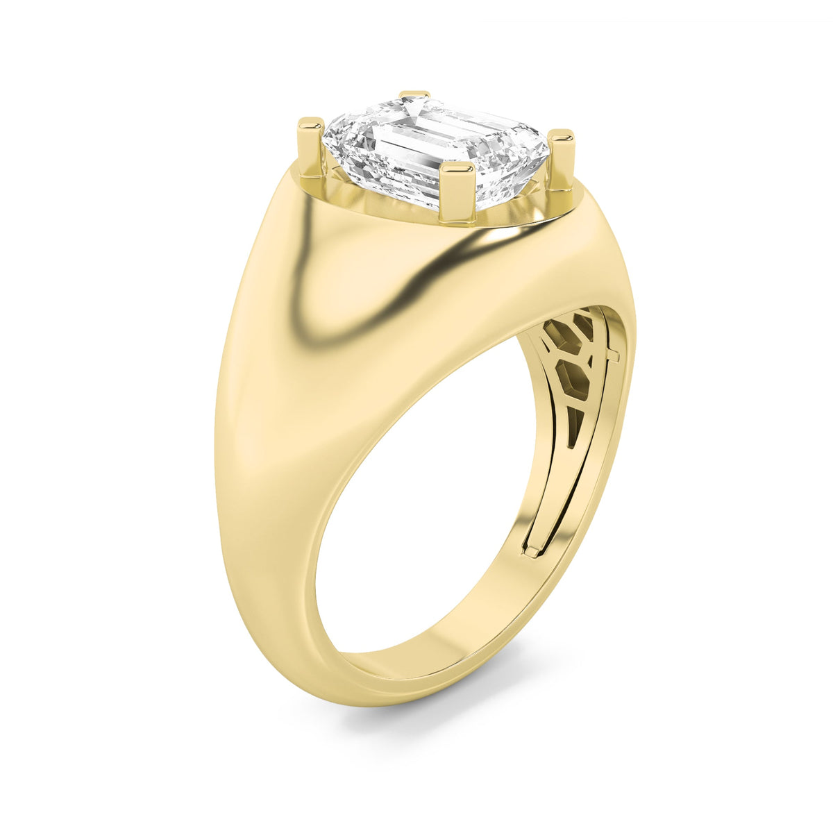 3CTW Emerald Lab-Grown Diamond Prong Men's Ring 1 Stone 16mm Width