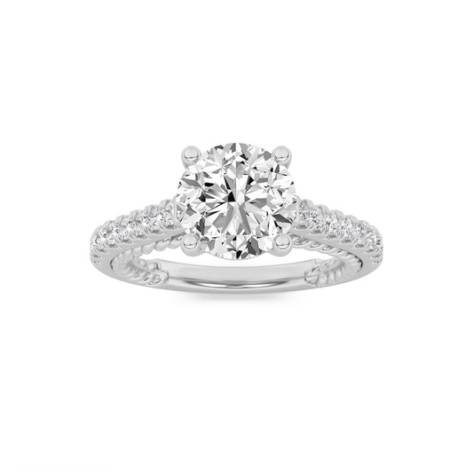 2CTW Round Lab-Grown Diamond Prong Two Tone Accented Rope Design Engagement Ring 19 Stones