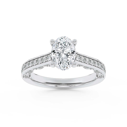 2CTW Oval Lab-Grown Diamond Prong Accented Engagement Ring 69 Stones