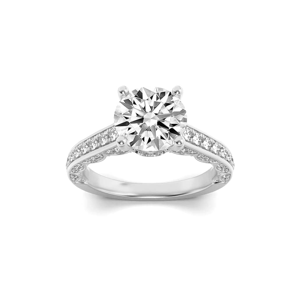 2CTW Round Lab-Grown Diamond Prong Accented Engagement Ring 69 Stones