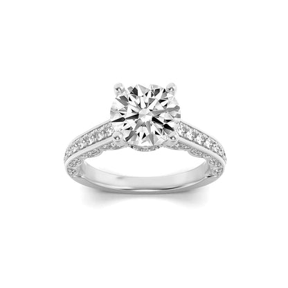 2CTW Round Lab-Grown Diamond Prong Accented Engagement Ring 69 Stones