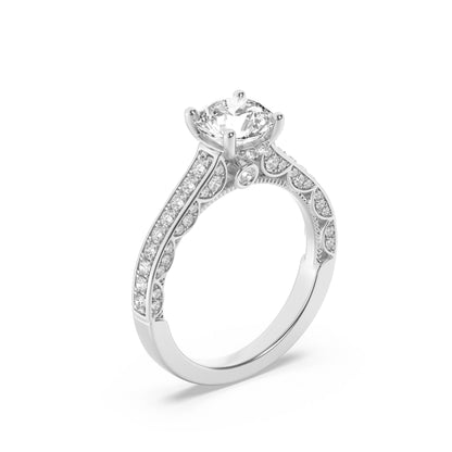 2CTW Round Lab-Grown Diamond Prong Accented Engagement Ring 69 Stones