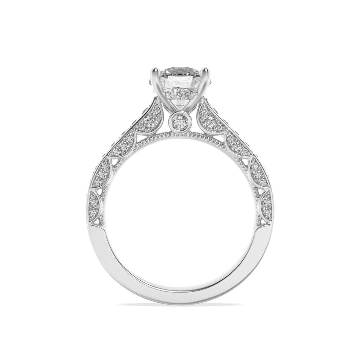 2CTW Round Lab-Grown Diamond Prong Accented Engagement Ring 69 Stones