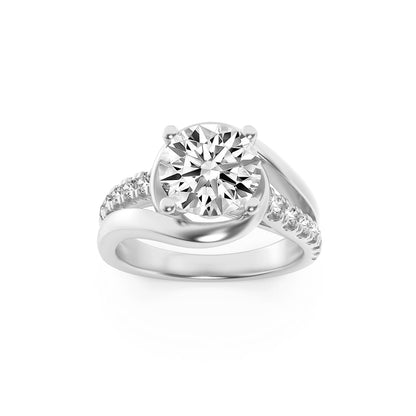 2CTW Round Lab-Grown Diamond Prong Swirl Shank Accented Engagement Ring 15 Stones