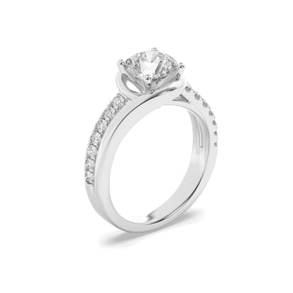 2CTW Round Lab-Grown Diamond Prong Swirl Shank Accented Engagement Ring 15 Stones