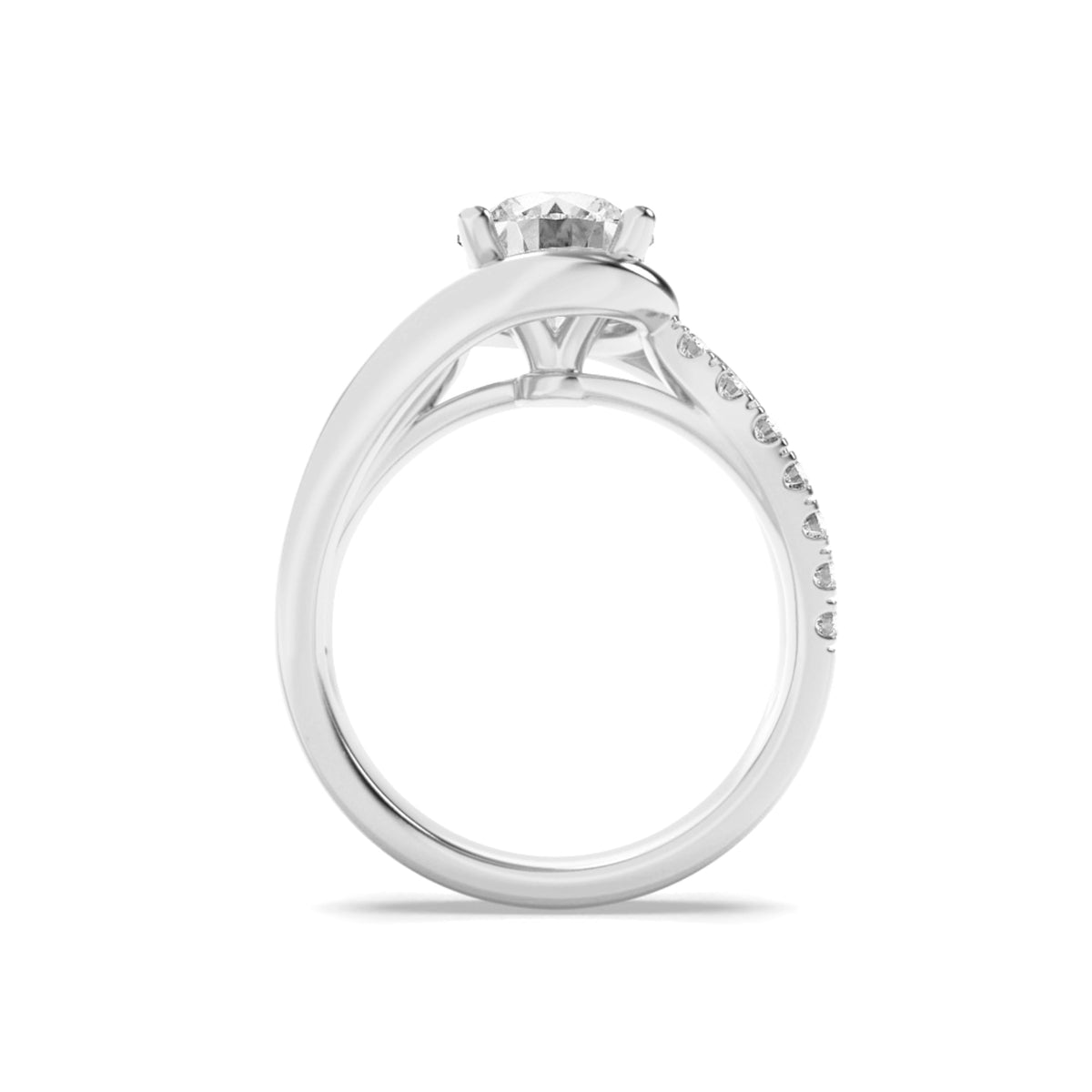 2CTW Round Lab-Grown Diamond Prong Swirl Shank Accented Engagement Ring 15 Stones