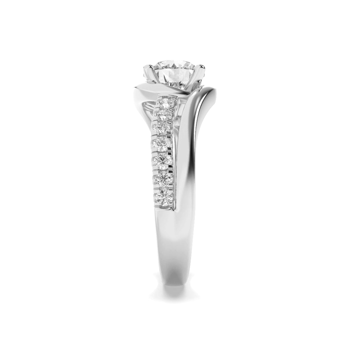 2CTW Round Lab-Grown Diamond Prong Swirl Shank Accented Engagement Ring 15 Stones