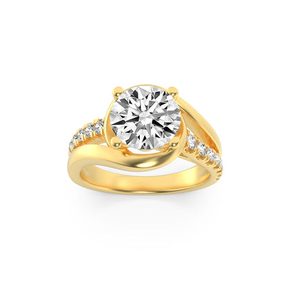 2CTW Round Lab-Grown Diamond Prong Swirl Shank Accented Engagement Ring 15 Stones