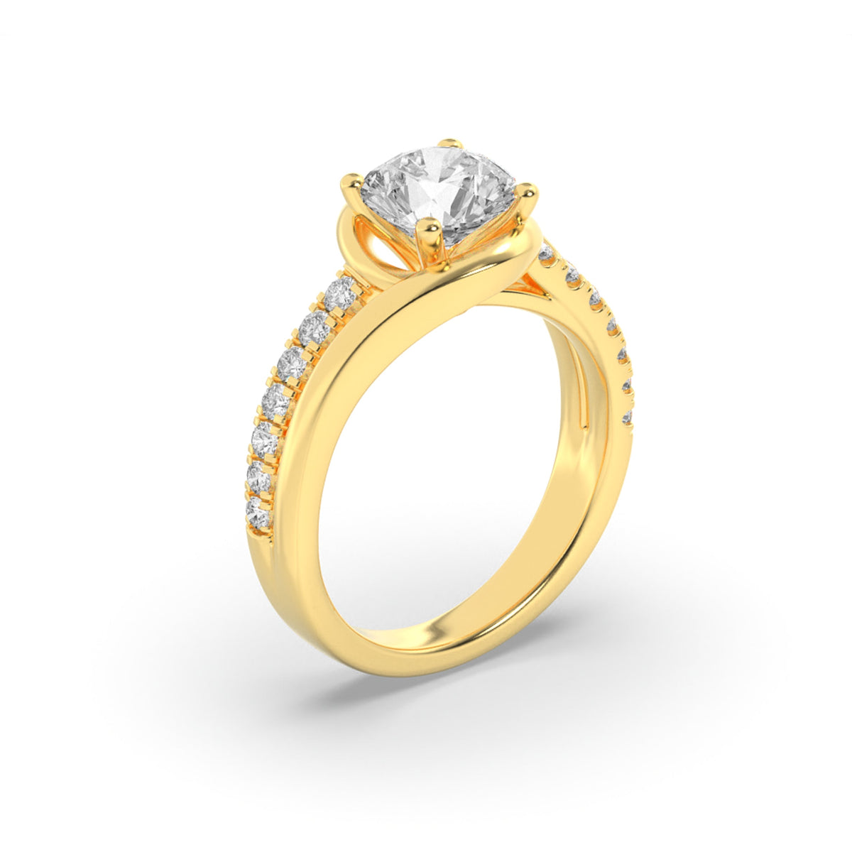 2CTW Round Lab-Grown Diamond Prong Swirl Shank Accented Engagement Ring 15 Stones