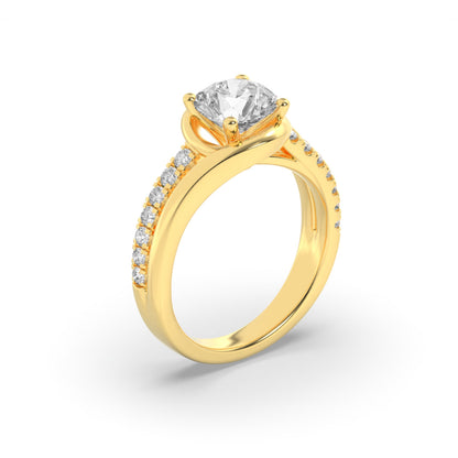 2CTW Round Lab-Grown Diamond Prong Swirl Shank Accented Engagement Ring 15 Stones