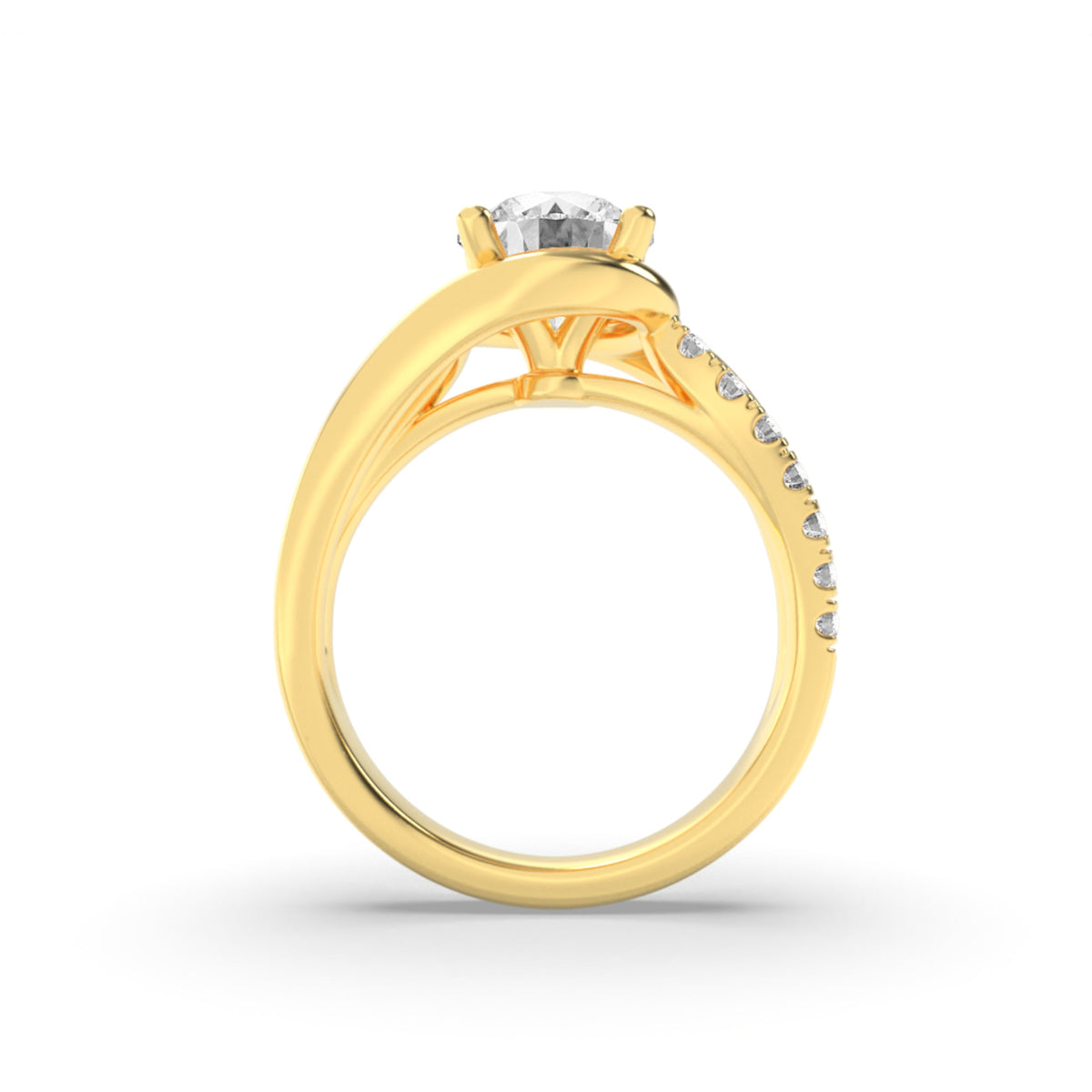 2CTW Round Lab-Grown Diamond Prong Swirl Shank Accented Engagement Ring 15 Stones