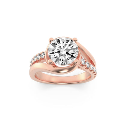 2CTW Round Lab-Grown Diamond Prong Swirl Shank Accented Engagement Ring 15 Stones