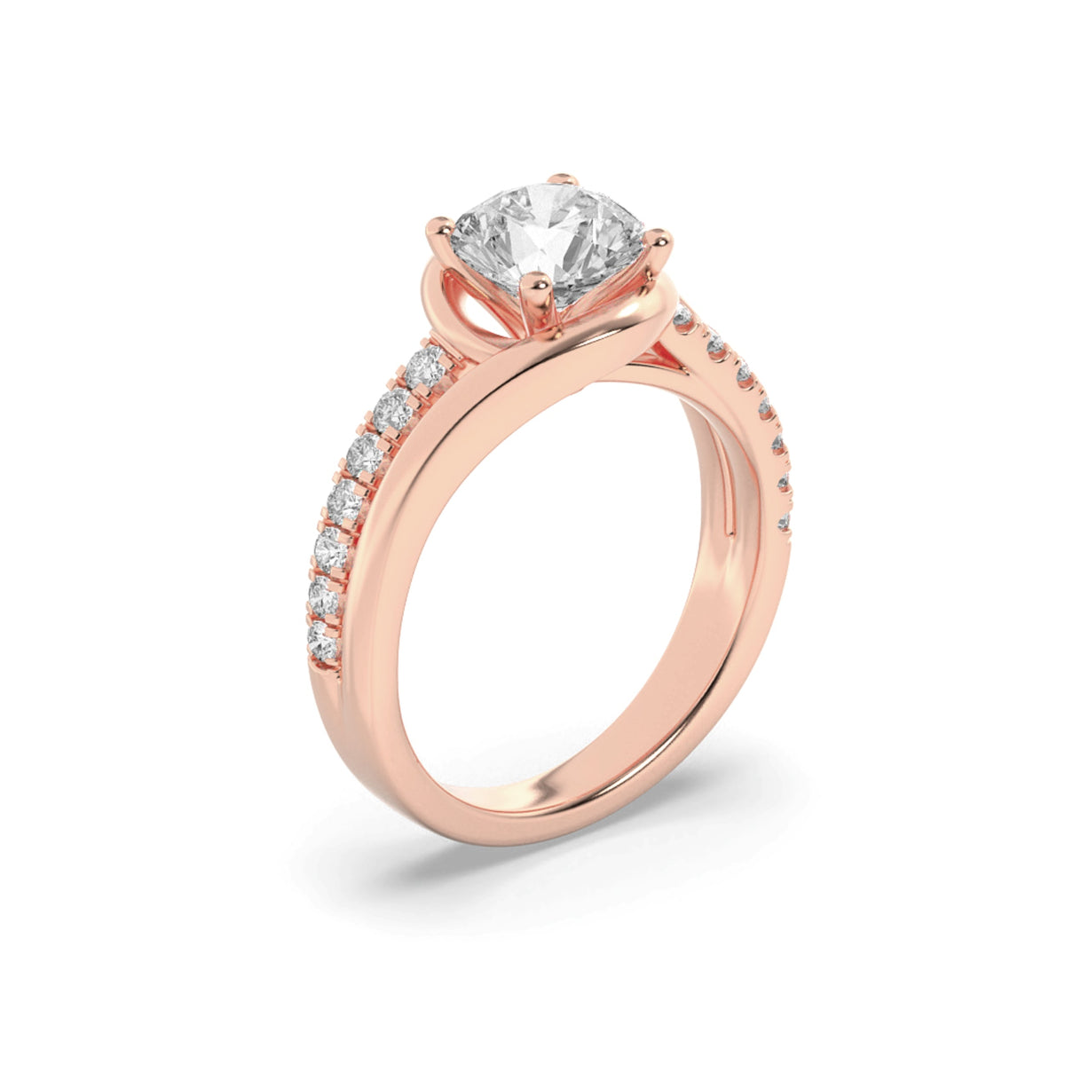 2CTW Round Lab-Grown Diamond Prong Swirl Shank Accented Engagement Ring 15 Stones
