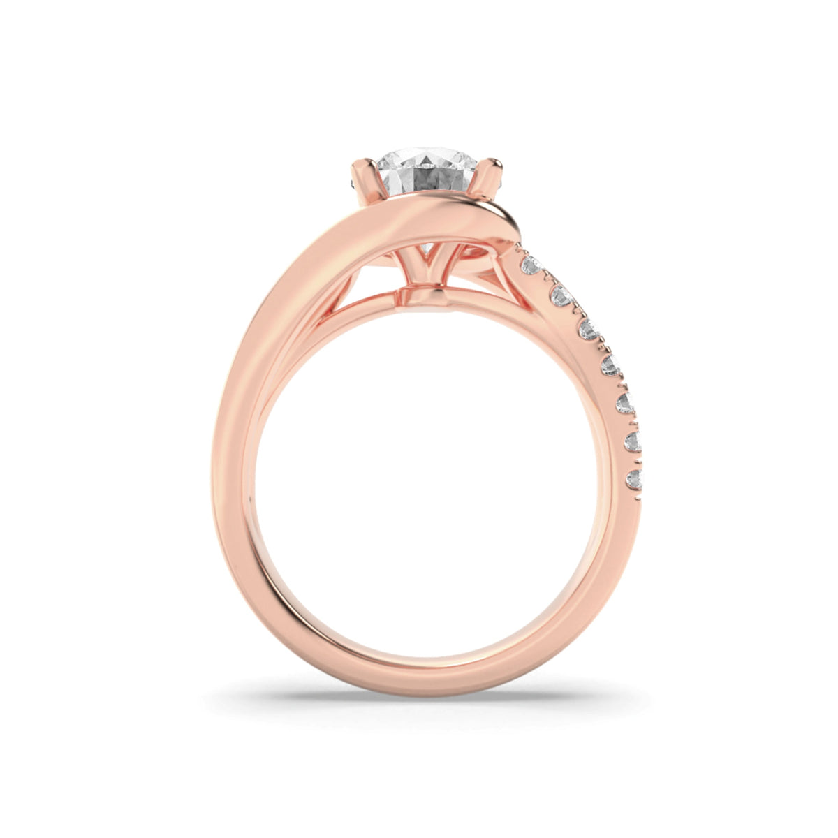 2CTW Round Lab-Grown Diamond Prong Swirl Shank Accented Engagement Ring 15 Stones