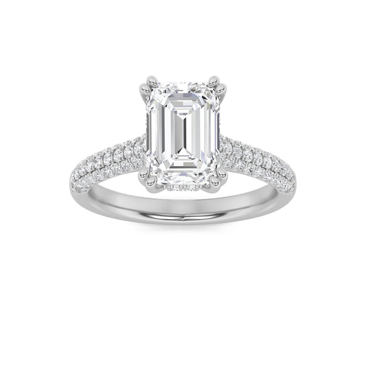 3CTW Emerald Lab-Grown Diamond Prong Triple Row Accented Engagement Ring 77 Stones