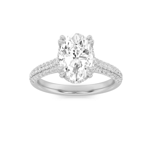 3CTW Oval Lab-Grown Diamond Prong Triple Row Accented Engagement Ring 77 Stones