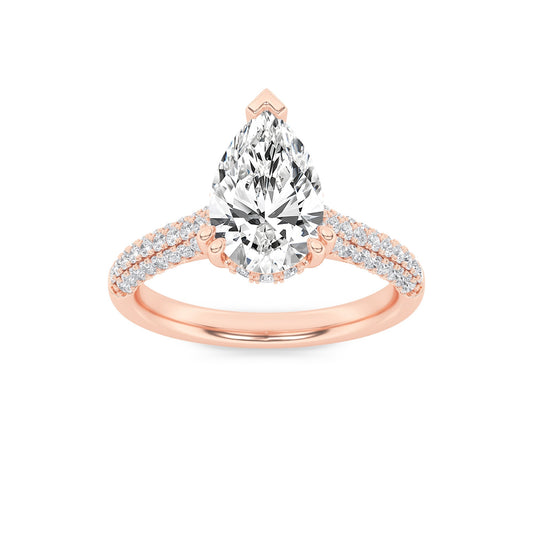 3CTW Pear Lab-Grown Diamond Prong Triple Row Accented Engagement Ring 78 Stones