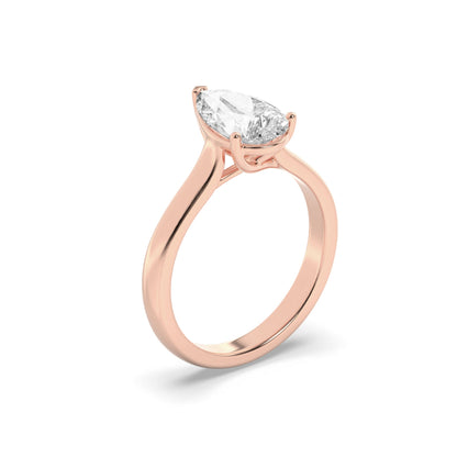 1CTW Pear Lab-Grown Diamond Prong Plain Cathedral Trellis Shank Solitaire Engagement Ring 1 Stone
