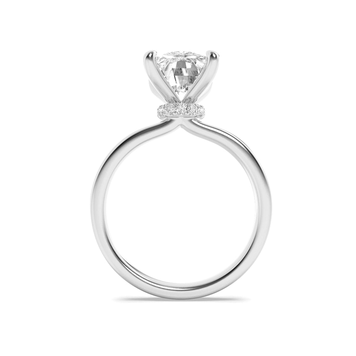 2CTW Cushion Lab-Grown Diamond Prong Hidden Halo Plain Shank Engagement Ring 14 Stones