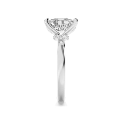 2CTW Cushion Lab-Grown Diamond Prong Hidden Halo Plain Shank Engagement Ring 14 Stones