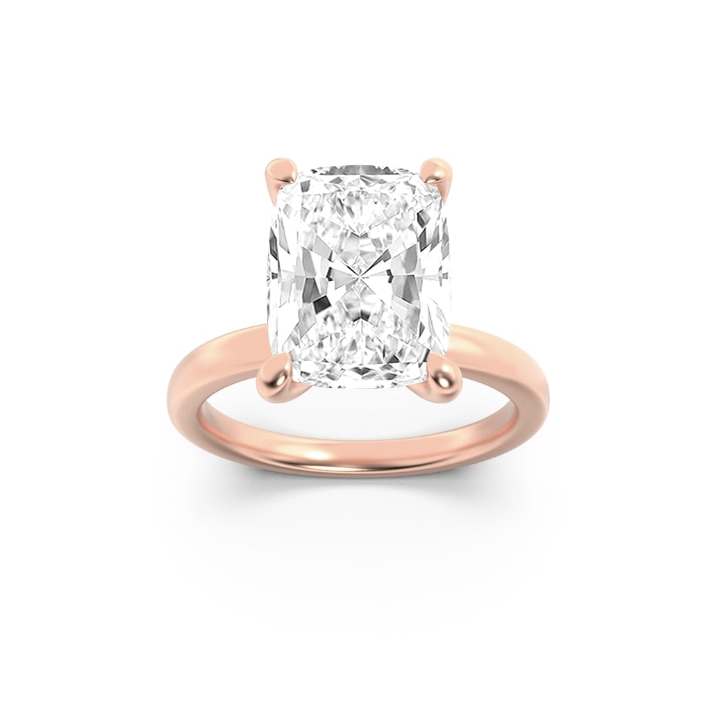 2CTW Cushion Lab-Grown Diamond Prong Hidden Halo Plain Shank Engagement Ring 14 Stones