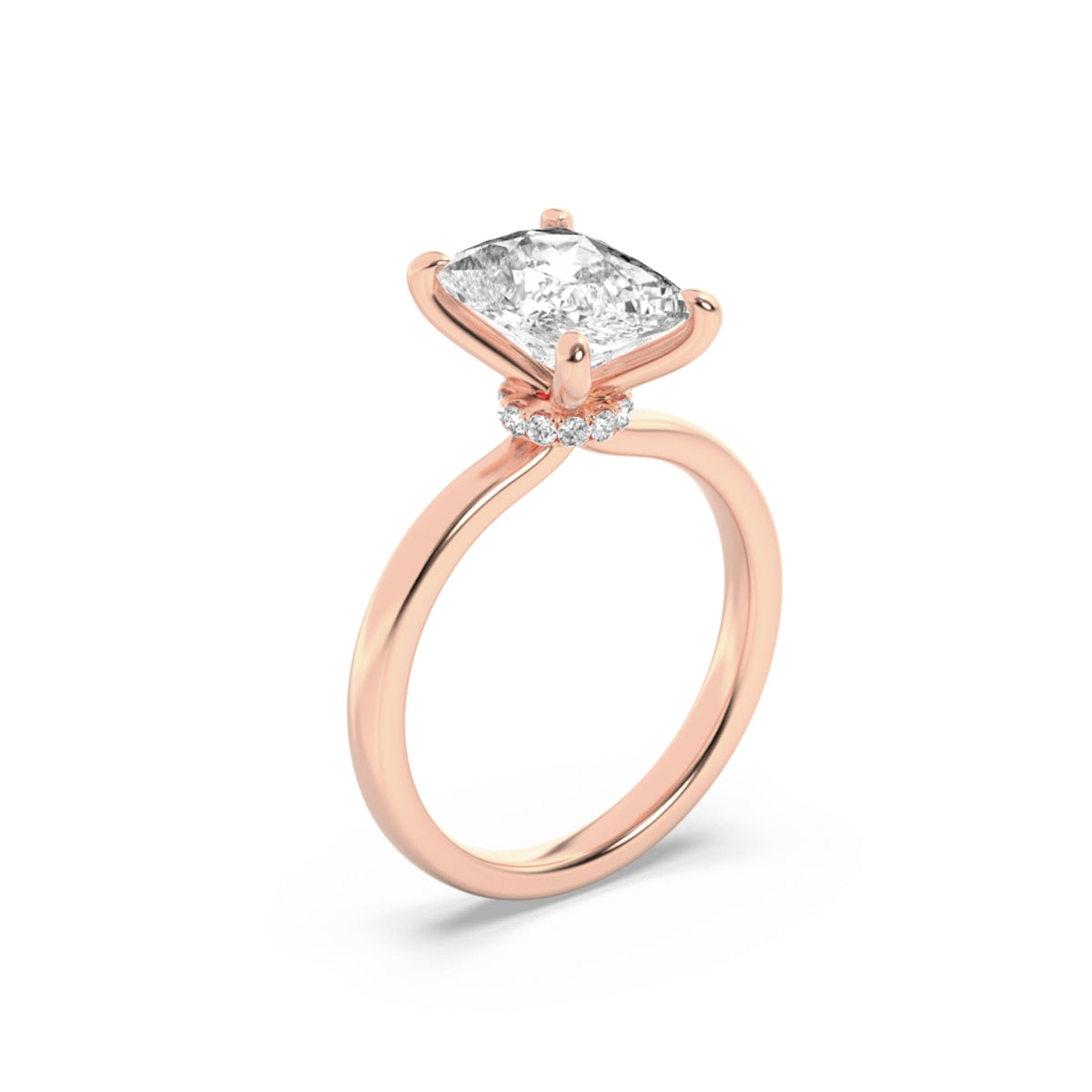 2CTW Cushion Lab-Grown Diamond Prong Hidden Halo Plain Shank Engagement Ring 14 Stones