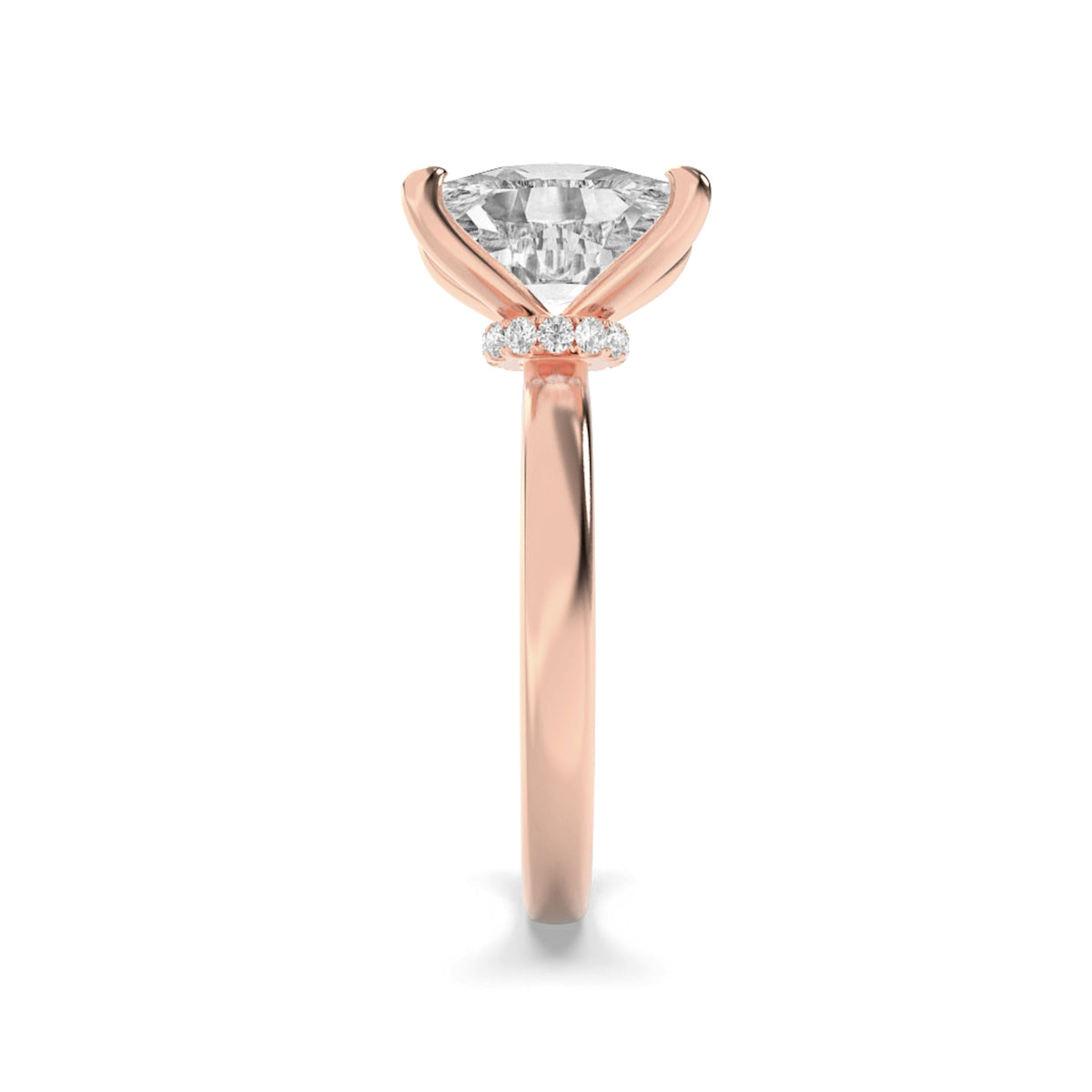 2CTW Cushion Lab-Grown Diamond Prong Hidden Halo Plain Shank Engagement Ring 14 Stones