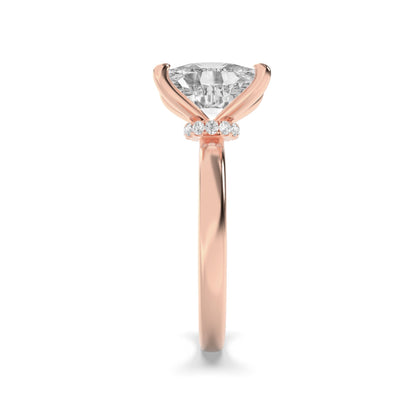 2CTW Cushion Lab-Grown Diamond Prong Hidden Halo Plain Shank Engagement Ring 14 Stones