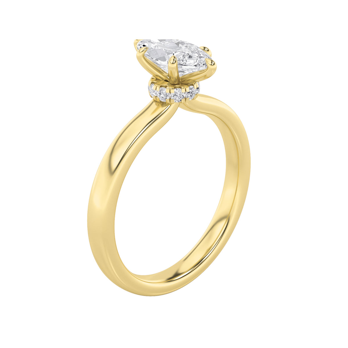3CTW Marquise Lab-Grown Diamond Prong Hidden Halo Plain Shank Engagement Ring 16 Stones