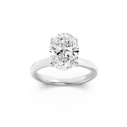 1CTW Oval Lab-Grown Diamond Prong Hidden Halo Plain Shank Engagement Ring 13 Stones