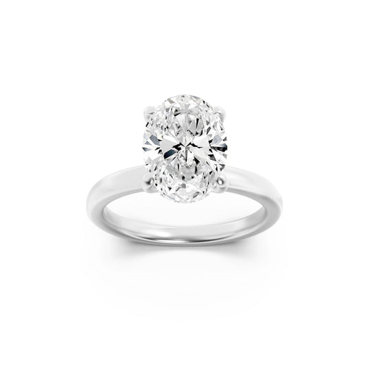 1CTW Oval Lab-Grown Diamond Prong Hidden Halo Plain Shank Engagement Ring 13 Stones