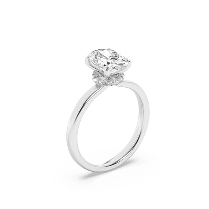 1CTW Oval Lab-Grown Diamond Prong Hidden Halo Plain Shank Engagement Ring 13 Stones