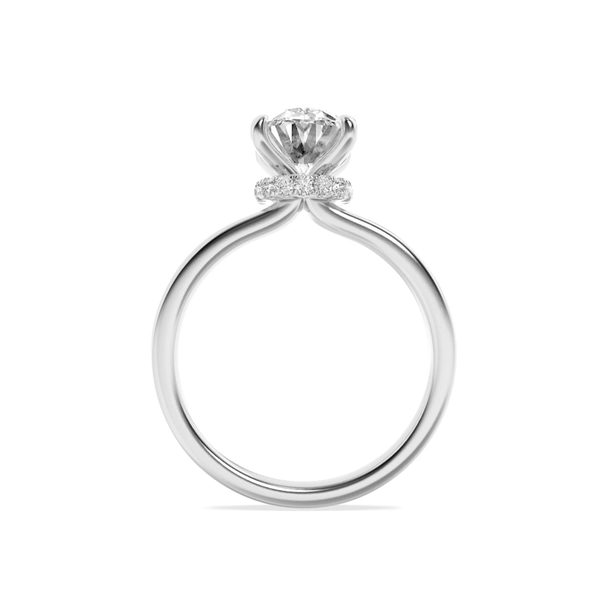 1CTW Oval Lab-Grown Diamond Prong Hidden Halo Plain Shank Engagement Ring 13 Stones