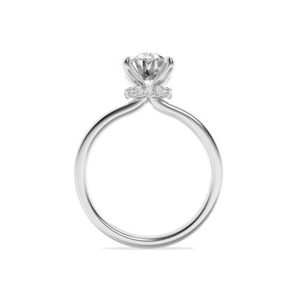 1CTW Oval Lab-Grown Diamond Prong Hidden Halo Plain Shank Engagement Ring 13 Stones
