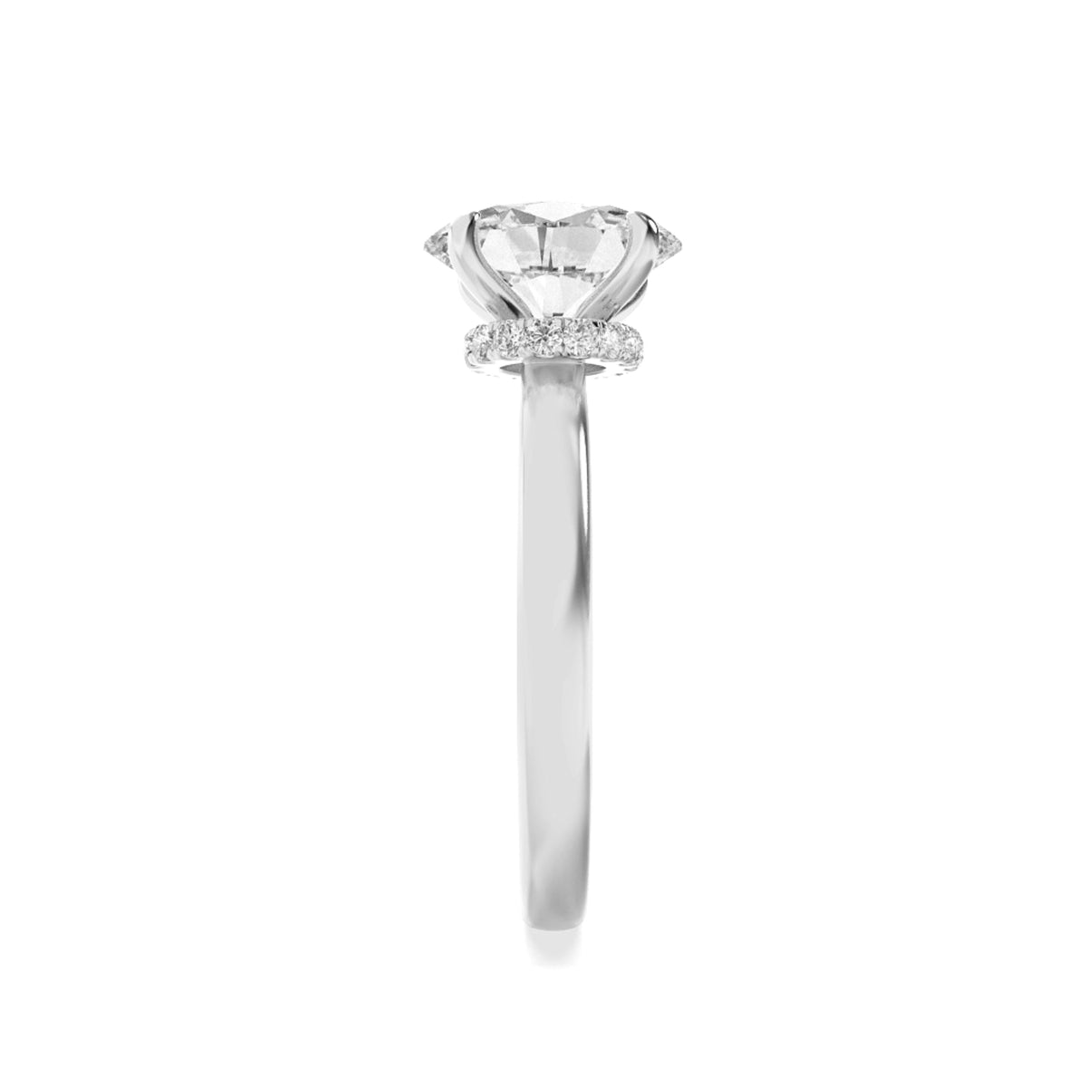 1CTW Oval Lab-Grown Diamond Prong Hidden Halo Plain Shank Engagement Ring 13 Stones