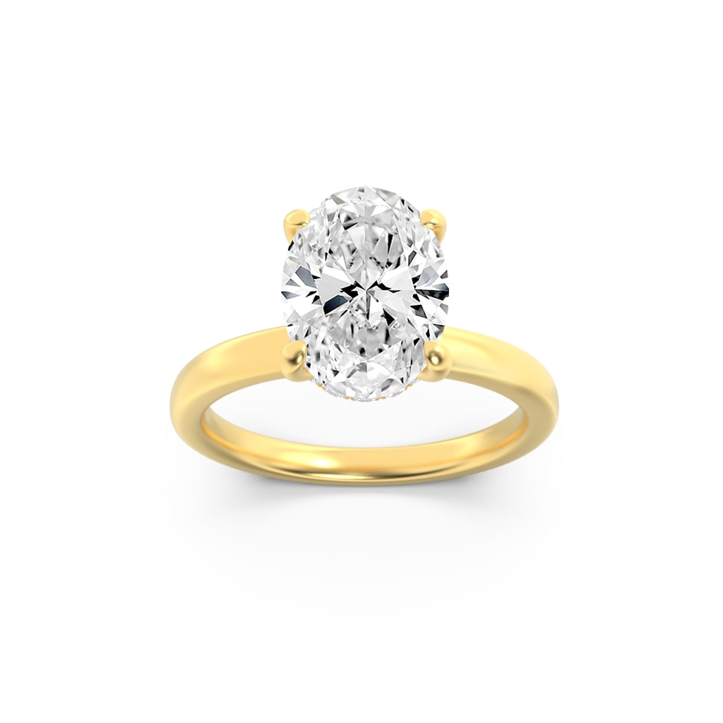 1CTW Oval Lab-Grown Diamond Prong Hidden Halo Plain Shank Engagement Ring 13 Stones