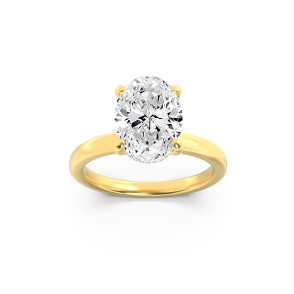 1CTW Oval Lab-Grown Diamond Prong Hidden Halo Plain Shank Engagement Ring 13 Stones