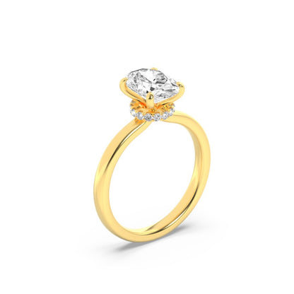1CTW Oval Lab-Grown Diamond Prong Hidden Halo Plain Shank Engagement Ring 13 Stones