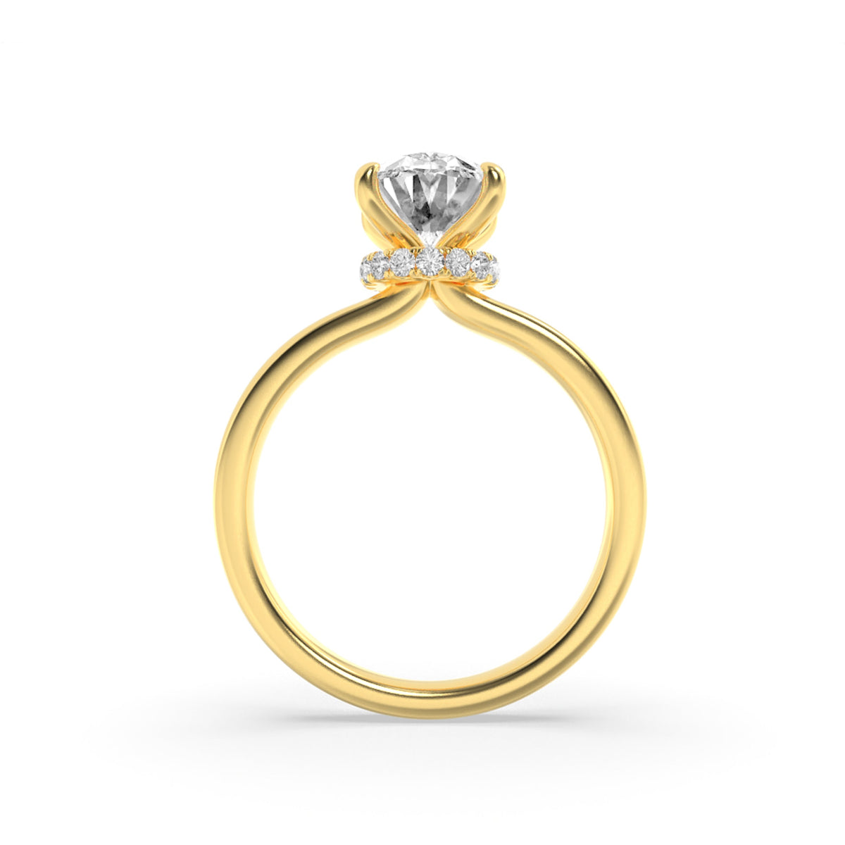 1CTW Oval Lab-Grown Diamond Prong Hidden Halo Plain Shank Engagement Ring 13 Stones