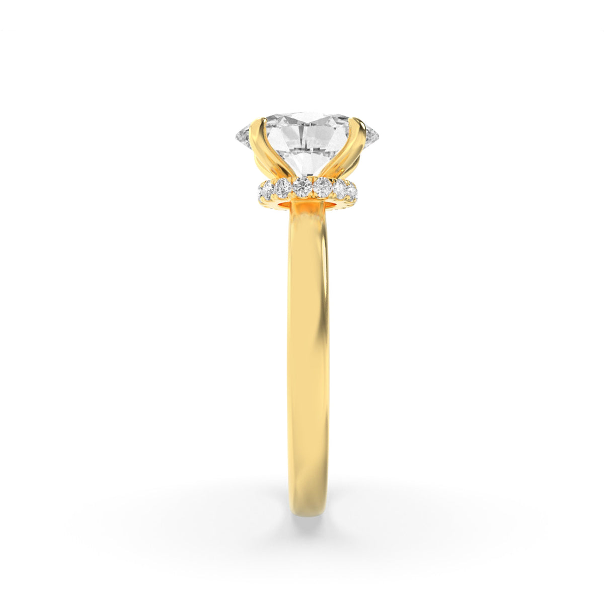 1CTW Oval Lab-Grown Diamond Prong Hidden Halo Plain Shank Engagement Ring 13 Stones