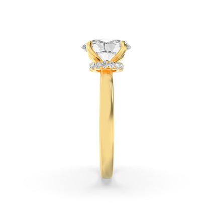 1CTW Oval Lab-Grown Diamond Prong Hidden Halo Plain Shank Engagement Ring 13 Stones