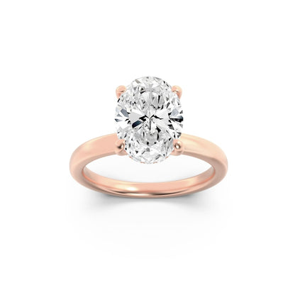 1CTW Oval Lab-Grown Diamond Prong Hidden Halo Plain Shank Engagement Ring 13 Stones