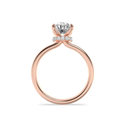1CTW Oval Lab-Grown Diamond Prong Hidden Halo Plain Shank Engagement Ring 13 Stones