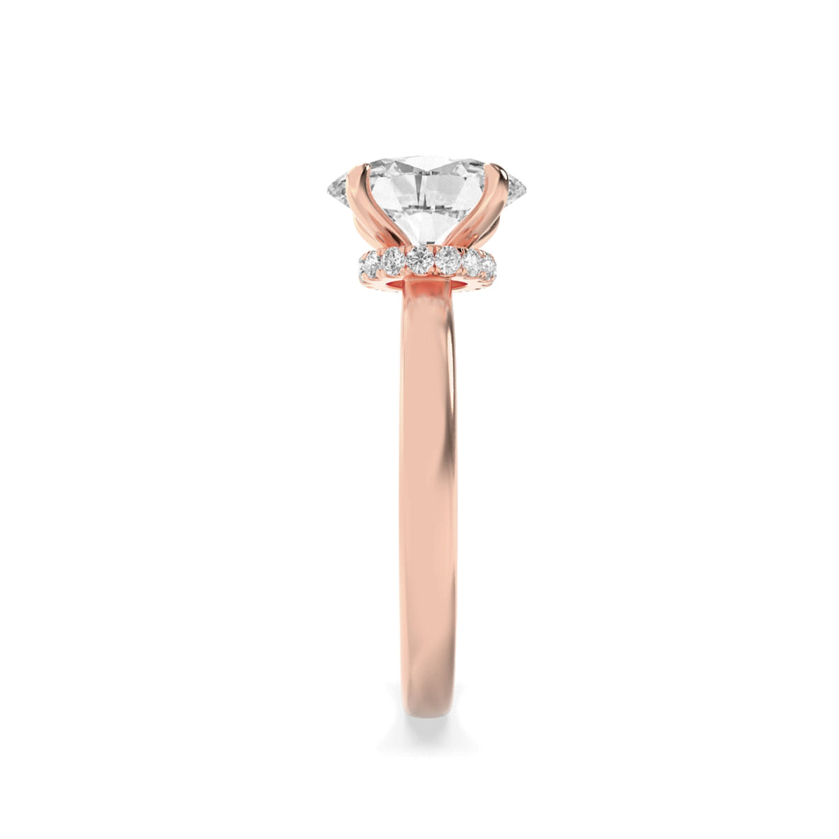 1CTW Oval Lab-Grown Diamond Prong Hidden Halo Plain Shank Engagement Ring 13 Stones