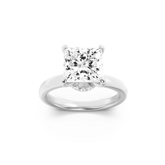 2CTW Princess Lab-Grown Diamond Prong Hidden Halo Plain Shank Engagement Ring 16 Stones