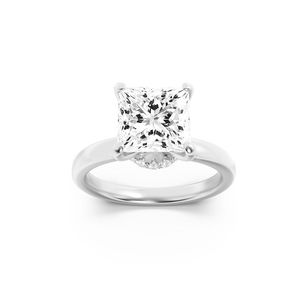 3CTW Princess Lab-Grown Diamond Prong Hidden Halo Plain Shank Engagement Ring 16 Stones