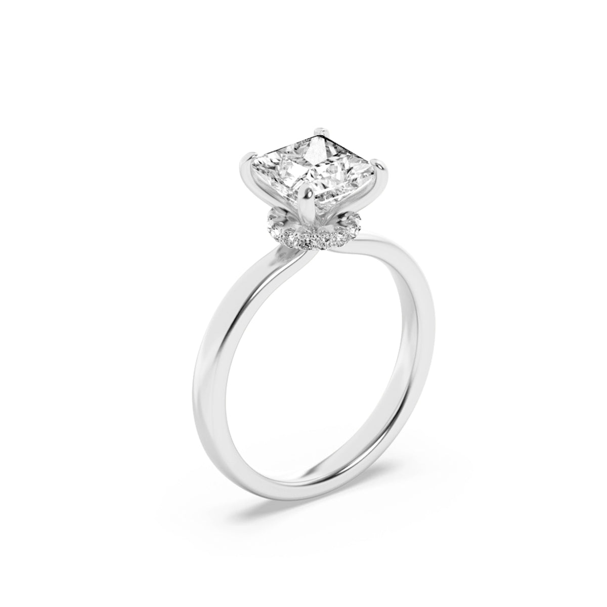 3CTW Princess Lab-Grown Diamond Prong Hidden Halo Plain Shank Engagement Ring 16 Stones
