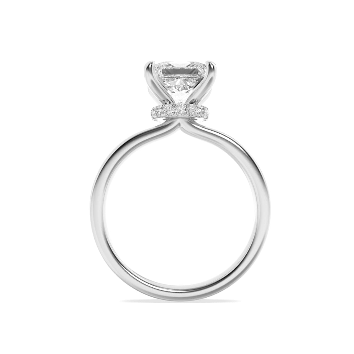 3CTW Princess Lab-Grown Diamond Prong Hidden Halo Plain Shank Engagement Ring 16 Stones
