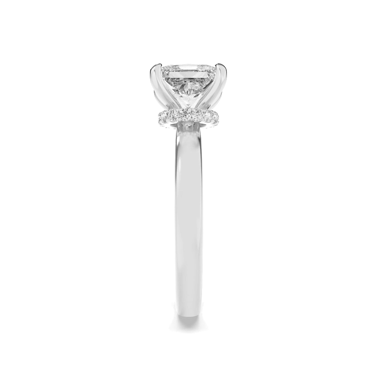 3CTW Princess Lab-Grown Diamond Prong Hidden Halo Plain Shank Engagement Ring 16 Stones