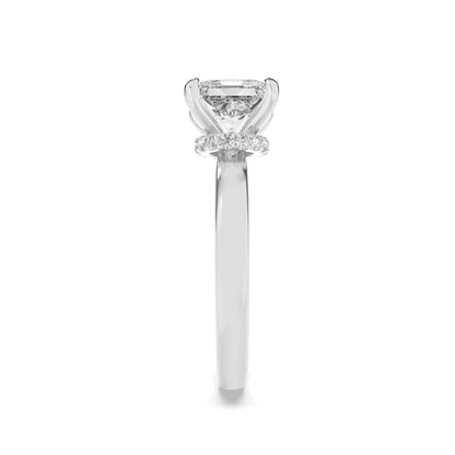 3CTW Princess Lab-Grown Diamond Prong Hidden Halo Plain Shank Engagement Ring 16 Stones